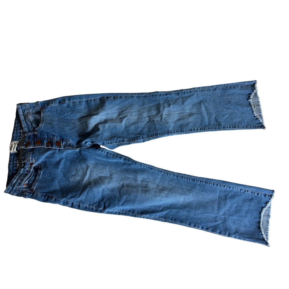 For The Republic Straight Jeans Womens 4 Blue Denim High Rise Raw Hem Button Fly - Picture 5 of 9